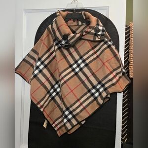 Cashmere Poncho With Vegan Leather Trim And Toggle Closure